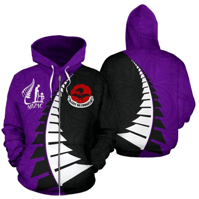 Lest We Forget Hoodie New Style Violet K4-Apparel-Khanh Arts-Zipped Hoodie-S-Vibe Cosy™