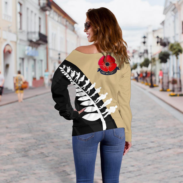 Lest We Forget - New Zealand Tan Off Shoulder Sweater K52-WOMENS OFF SHOULDER SWEATERS-HD09-Women's Off Shoulder Sweater - .-2XS-Vibe Cosy™