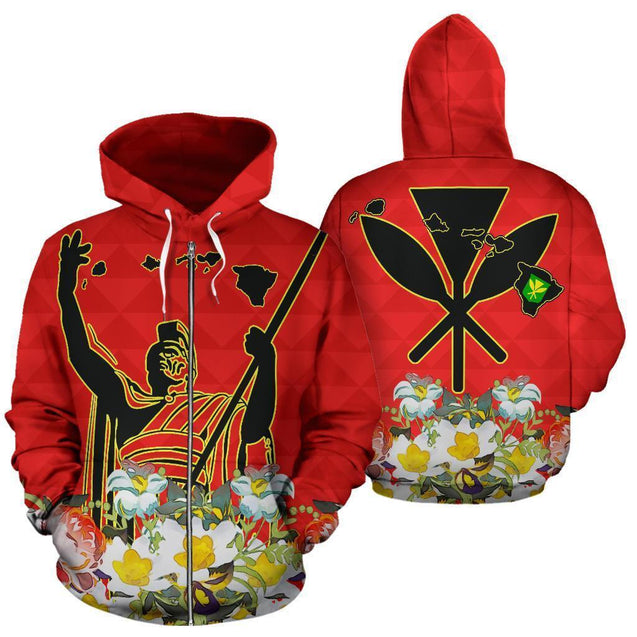 Hawaiian King Polynesian Hoodie - AH J4-Apparel-Phaethon-Zipped Hoodie-S-Vibe Cosy™