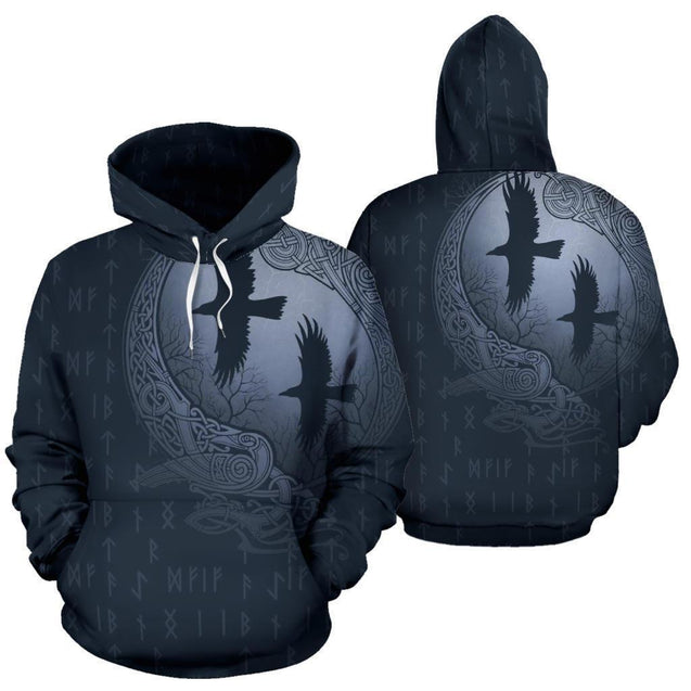 Viking Hoodie Raven And Odin'S Eye Blue Grey NN82-Apparel-HP Arts-Hoodie-S-Vibe Cosy™