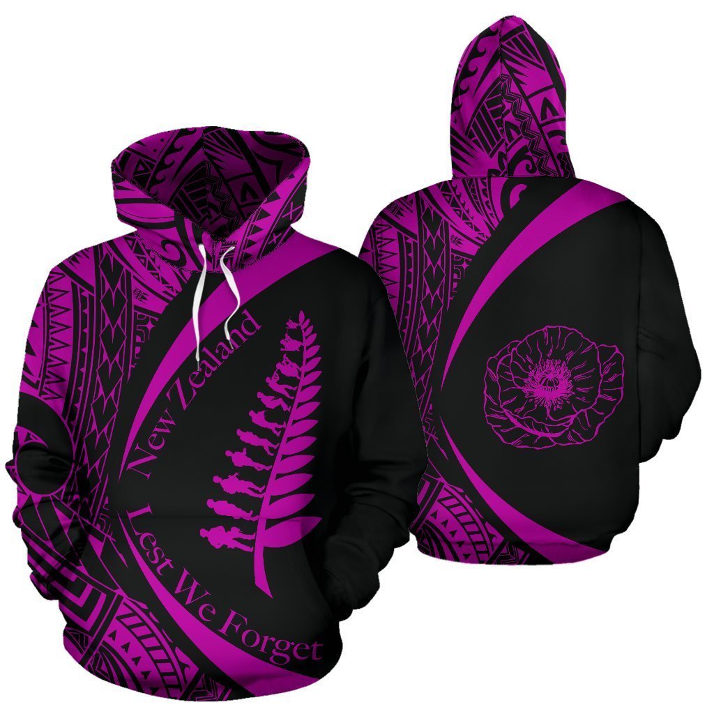 New Zealand Lest We Forget Maori Hoodie Circle Style - Pink J95-Apparel-Khanh Arts-Hoodie-S-Vibe Cosy™