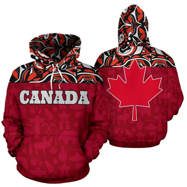 Canada All Over Hoodie - Haida Maple Leaf PL-Apparel-PL8386-Hoodie-S-Vibe Cosy™