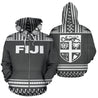 Fiji Tapa All Over Zip-Up Hoodie - Grey And White Version - BN09-Apparel-Khanh Arts-Zipped Hoodie-S-Vibe Cosy™