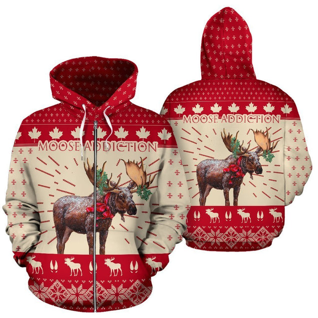 Moose Addiction Canada Zip Up Hoodie PL-Apparel-PL8386-Zipped Hoodie-S-Vibe Cosy™