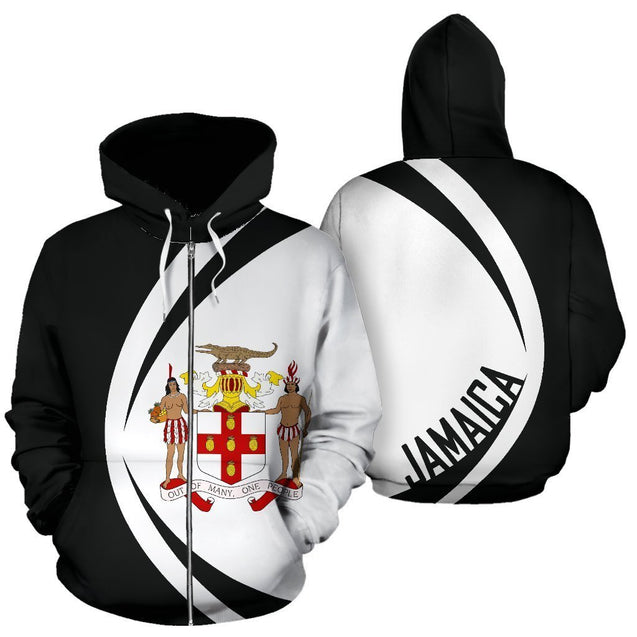 Jamaica Coat Of Arms Zip Up Hoodie - Circle Style J9-Apparel-Phaethon-Zip Hoodie-S-Vibe Cosy™