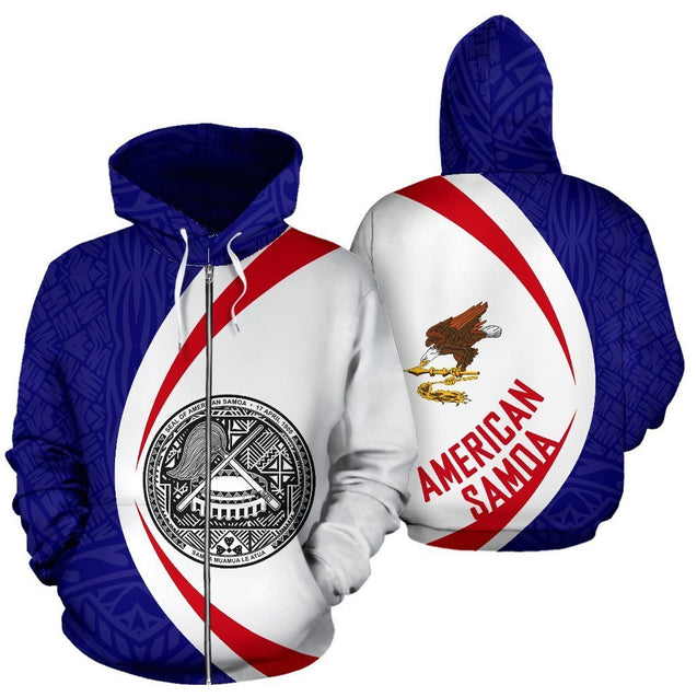 American Samoa Flag Polynesian Hoodie - Circle PL-Apparel-PL8386-Zipped Hoodie-S-Vibe Cosy™