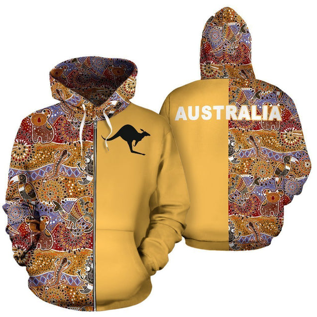 Australia Hoodie Aboriginal Kangaroo In My Heart NNK 1415-Apparel-PL8386-Zip-Up Hoodie-S-Vibe Cosy™