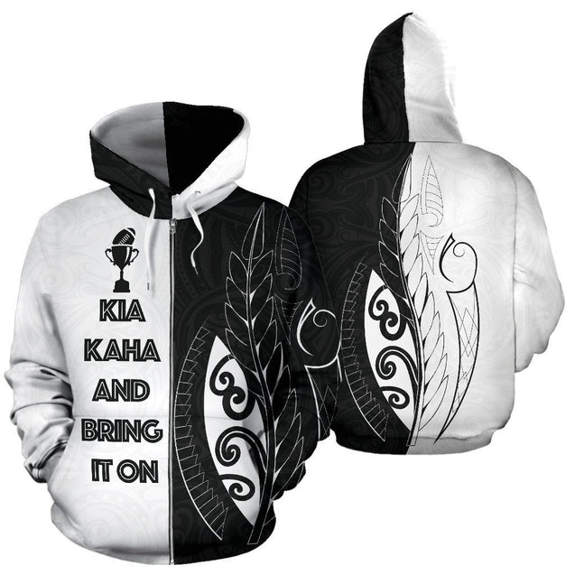 Kia Kaha And Bring It On Hoodie PL-Apparel-PL8386-Zipped Hoodie-S-Vibe Cosy™