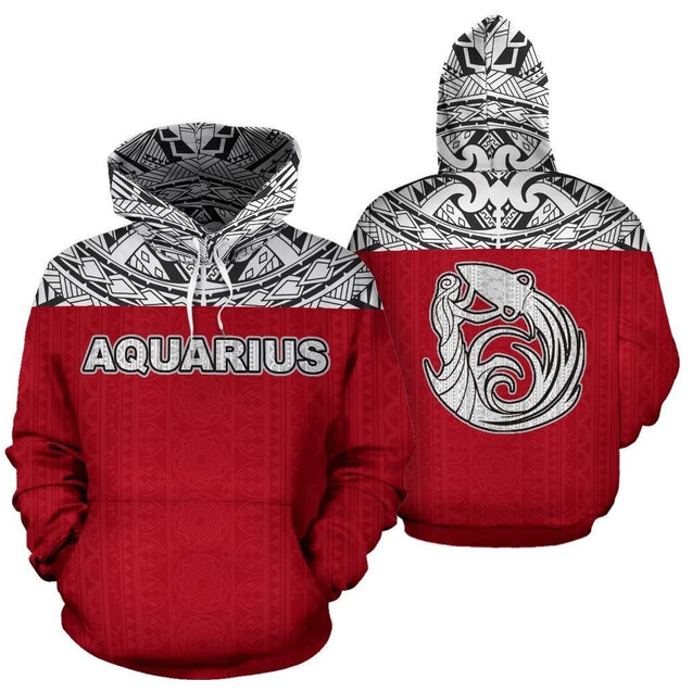 Aquarius Zodiac- Poly All Over Hoodie Red Version NTH140851-Apparel-NTH-Hoodie-S-Vibe Cosy™