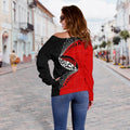 Aotearoa Rugby Fern Off Shoulder Sweater Red K4-WOMENS OFF SHOULDER SWEATERS-HD09-Women's Off Shoulder Sweater - .-2XS-Vibe Cosy™