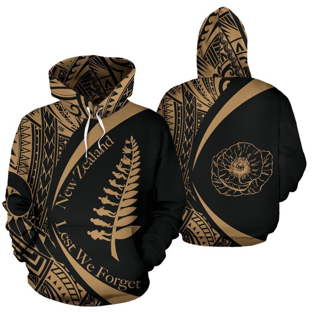 New Zealand Lest We Forget Maori Hoodie Circle Style - Golden x Black J95-Apparel-Khanh Arts-Hoodie-S-Vibe Cosy™