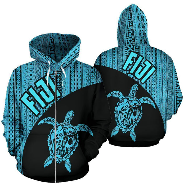 Fiji Zip-Up Hoodie Turtle Mermaid Tapa Wave Th9-Apparel-Khanh Arts-Zipped Hoodie-S-Vibe Cosy™