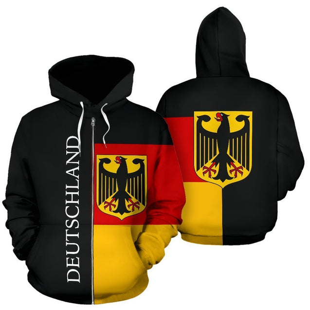 Germany Hoodie Flag Half Coat Of Arms Zip-Up TH5-Apparel-Khanh Arts-Zipped Hoodie-S-Vibe Cosy™