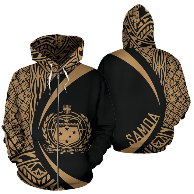 Samoa Polynesian Hoodie - Circle Style Golden Color-ALL OVER PRINT HOODIES (P)-Phaethon-Zip Hoodie-S-Vibe Cosy™