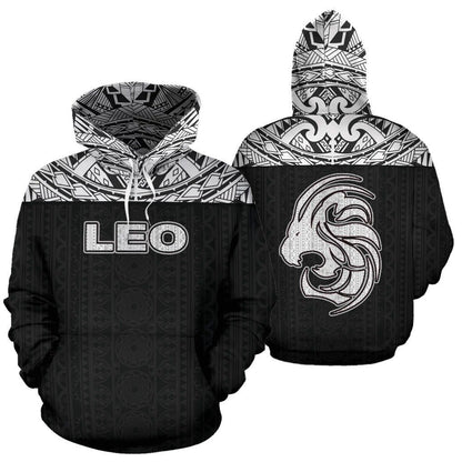 Leo Zodiac - Poly All Over Hoodie Black Version NTH140836-Apparel-NTH-Hoodie-S-Vibe Cosy™