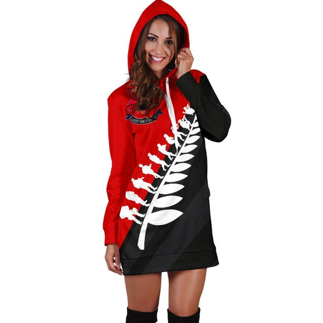 Lest We Forget New Zealand Hoodie Dress K52-Apparel-HD09-Hoodie Dress-S-Vibe Cosy™