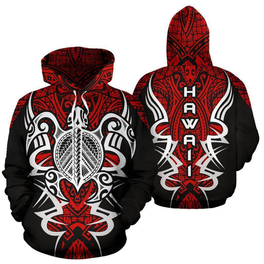 Hawaii Turtle Tribal Red Hoodie - Armor Style - AH J9-ALL OVER PRINT HOODIES (P)-Phaethon-Hoodie-S-Vibe Cosy™