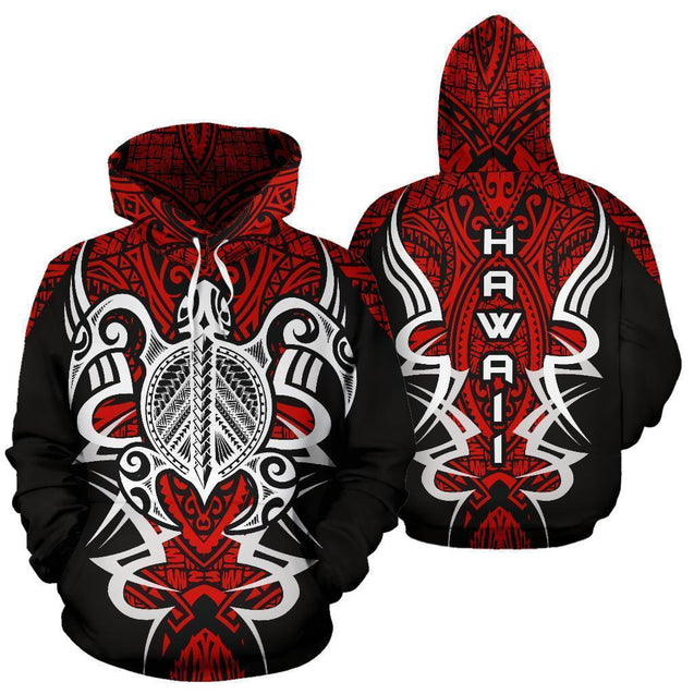 Hawaii Turtle Tribal Red Hoodie - Armor Style - AH J9-ALL OVER PRINT HOODIES (P)-Phaethon-Hoodie-S-Vibe Cosy™