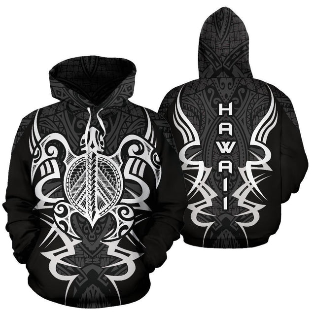 Hawaii Turtle Tribal Gray Hoodie - Armor Style - AH J9-ALL OVER PRINT HOODIES (P)-Phaethon-Hoodie-S-Vibe Cosy™