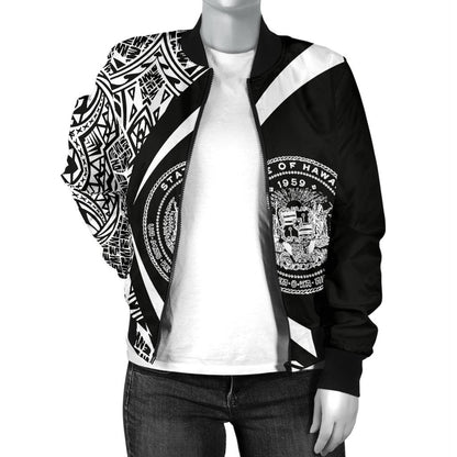 Hawaii Coat Of Arm Women's Bomber Jacket - Circle Style 01 - AH - J1-BOMBER JACKETS (P)-Phaethon-Women's Bomber Jacket-S-White-Vibe Cosy™