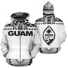 Guam All Over Zip-Up Hoodie - Polynesian White And Black-ALL OVER PRINT ZIP-UP HOODIES-HP Arts-Zip-Up Hoodie-S-White And Black-Vibe Cosy™