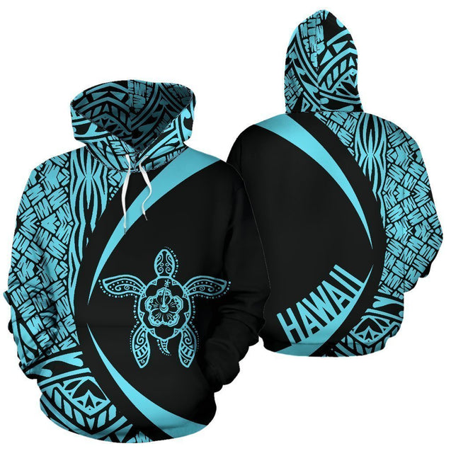 Hawaii Turtle Polynesian Hoodie - Circle Style Blue Color - AH J9-ALL OVER PRINT HOODIES (P)-Phaethon-Hoodie-S-Blue-Vibe Cosy™