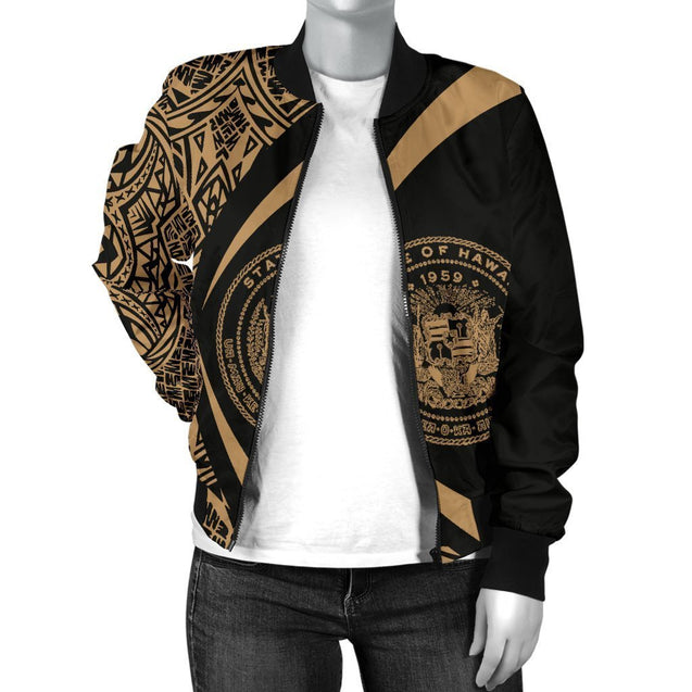 Hawaii Coat Of Arm Women's Bomber Jacket - Circle Style 05 - AH - J1-BOMBER JACKETS (P)-Phaethon-Women's Bomber Jacket-S-White-Vibe Cosy™