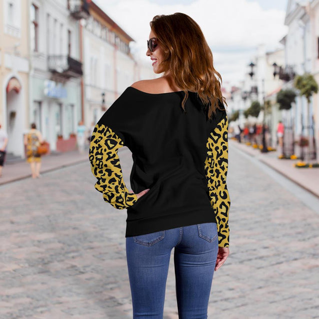 Cheetah Black - Women's Off Shoulder Sweater-Amaze Style™-Women's Off Shoulder Sweater - Cheetah Black - Women's Off Shoulder Sweater-2XS-Vibe Cosy™