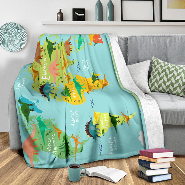 Dinosaur Continent World Map-Amaze Style™-Premium BlanketDinosaur Continent World Map-Youth (56 x 43 inches / 140 x 110 cm)-Vibe Cosy™