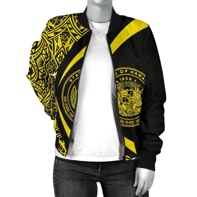 Hawaii Coat Of Arm Women's Bomber Jacket - Circle Style 03 - AH - J1-BOMBER JACKETS (P)-Phaethon-Women's Bomber Jacket-S-White-Vibe Cosy™