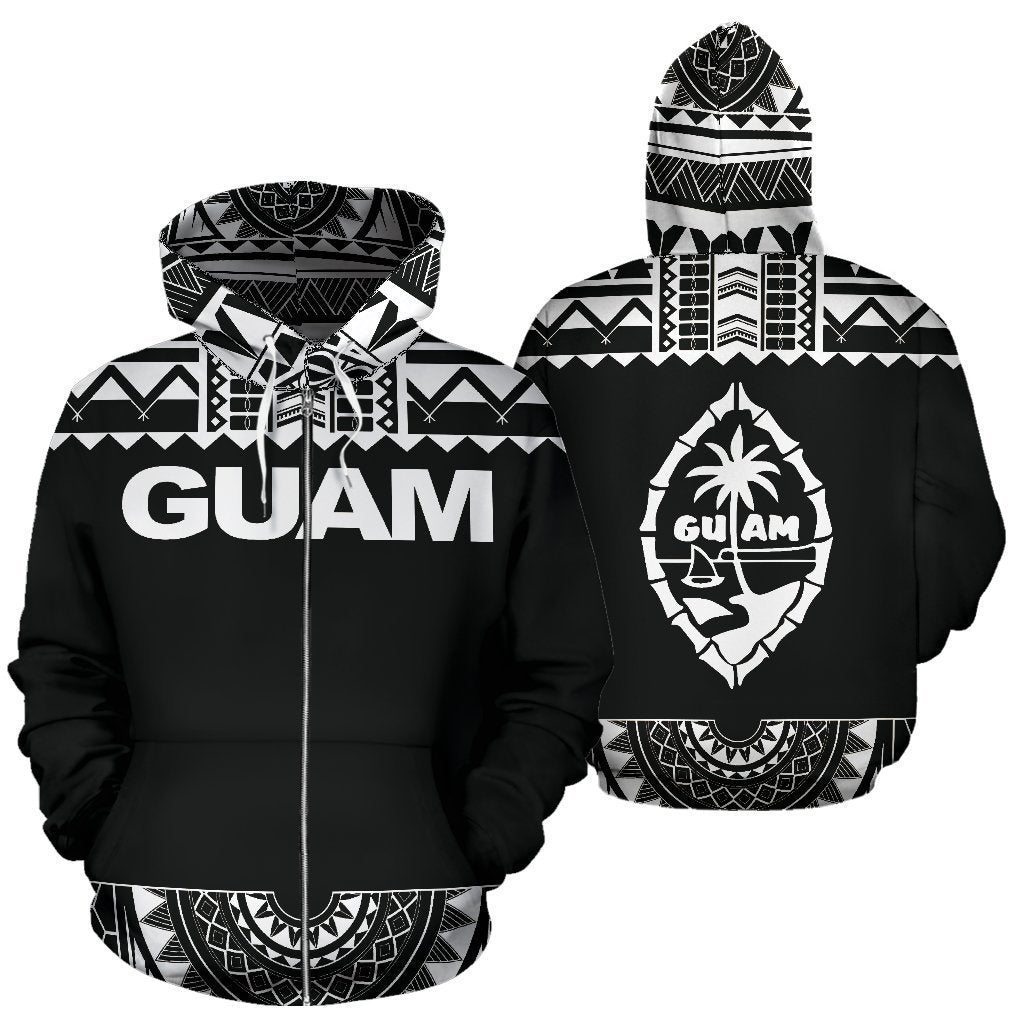 Guam All Over Zip-Up Hoodie - Polynesian Black And White - BN09-ALL OVER PRINT ZIP-UP HOODIES-HP Arts-Men-S-Black And White-Vibe Cosy™