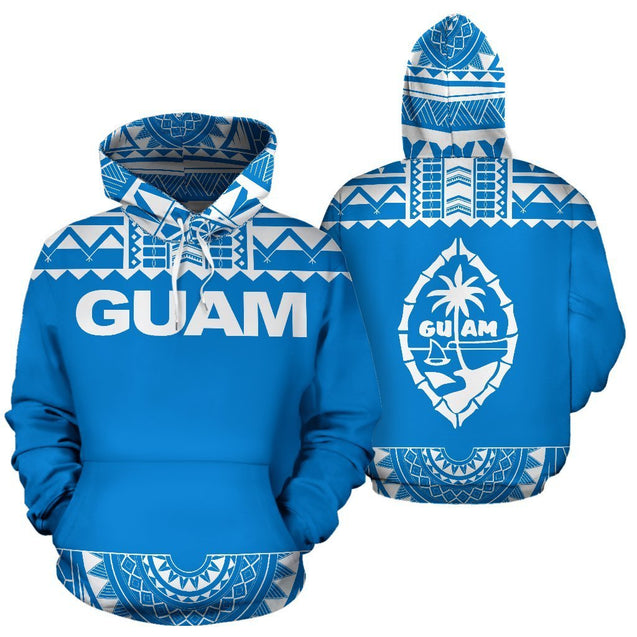 Guam All Over Hoodie - Polynesian Blue And White-ALL OVER PRINT HOODIES-HP Arts-Hoodie-S-Blue And White-Vibe Cosy™