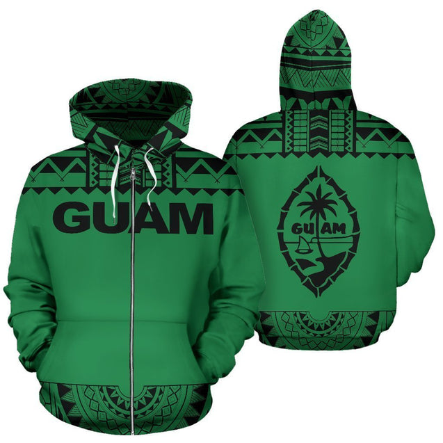 Guam All Over Zip-Up Hoodie - Polynesian Green And Black-ALL OVER PRINT ZIP-UP HOODIES-HP Arts-Zip-Up Hoodie-S-Green And Black-Vibe Cosy™