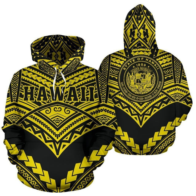 Hawaii Polynesian Tribal Hoodie - New Warrior Style Yellow Color - AH J1-ALL OVER PRINT HOODIES (P)-Phaethon-Hoodie-S-Vibe Cosy™