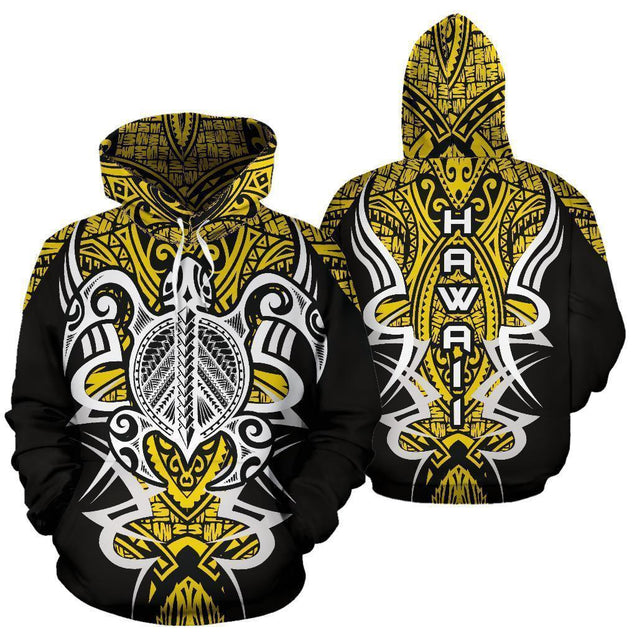 Hawaii Turtle Tribal Yellow Hoodie - Armor Style - AH J9-ALL OVER PRINT HOODIES (P)-Phaethon-Hoodie-S-Vibe Cosy™