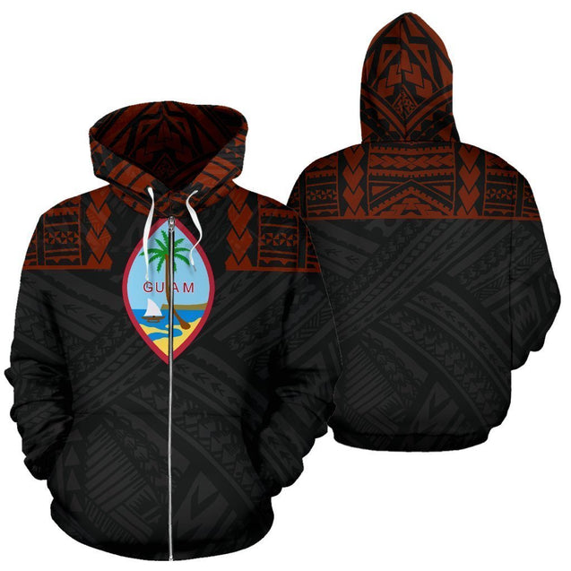 Guam All Over Zip-Up Hoodie - Polynesian Is Front-ALL OVER PRINT ZIP-UP HOODIES-HP Arts-Zip-Up Hoodie-S-White-Vibe Cosy™