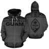 Guam All Over Zip-Up Hoodie - Polynesian Grey And BlacK-ALL OVER PRINT ZIP-UP HOODIES-HP Arts-Zip-Up Hoodie-S-Grey And Black-Vibe Cosy™