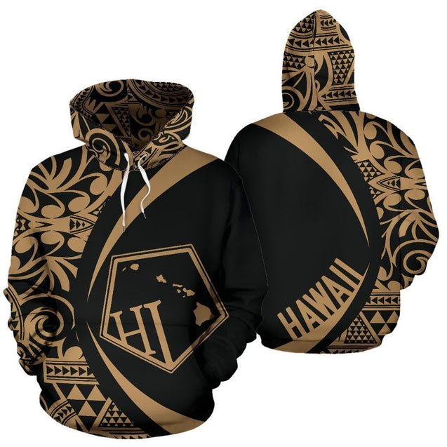 Hawaii Polynesian Tribal Hoodie - Circle Style Golden Color 2.0 - AH-ALL OVER PRINT HOODIES (P)-Phaethon-Hoodie-S-Vibe Cosy™