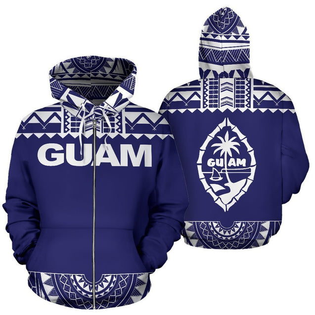 Guam All Over Zip-Up Hoodie - Polynesian Purple And White-ALL OVER PRINT ZIP-UP HOODIES-HP Arts-Zip-Up Hoodie-S-Purple And White-Vibe Cosy™