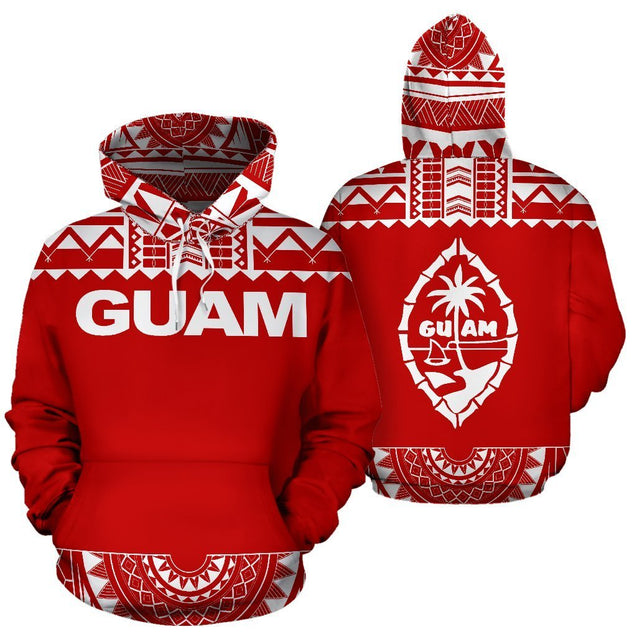 Guam All Over Hoodie - Polynesian Red And White-ALL OVER PRINT HOODIES-HP Arts-Hoodie-S-Red And White-Vibe Cosy™