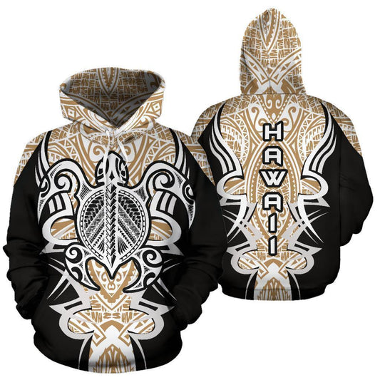 Hawaii Turtle Tribal Gold Hoodie - Armor Style - AH J9-ALL OVER PRINT HOODIES (P)-Phaethon-Hoodie-S-Vibe Cosy™