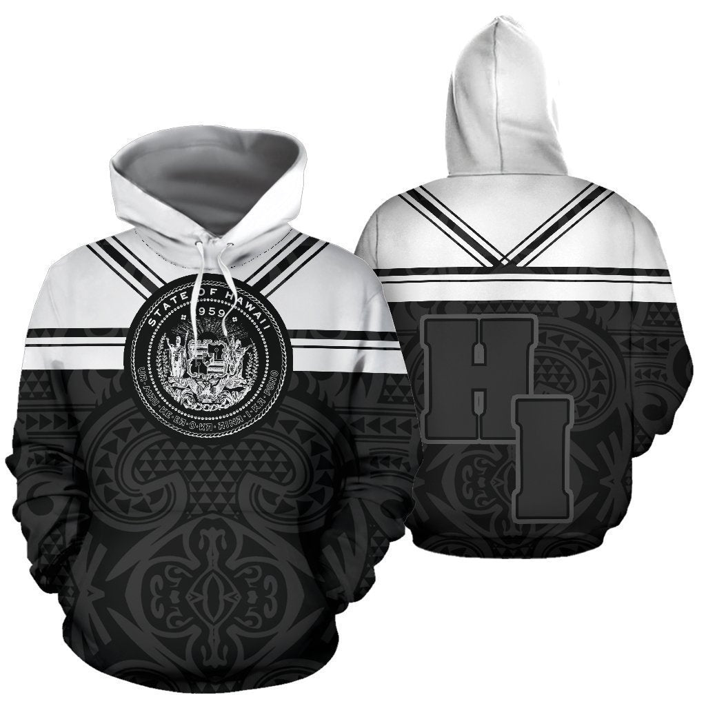 Hawaii Coat Of Arms Hoodie - Black And White J9-ALL OVER PRINT HOODIES (P)-Phaethon-Hoodie-S-Vibe Cosy™