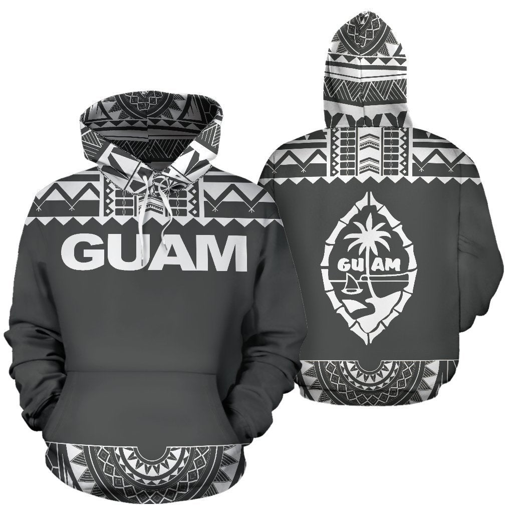 Guam All Over Hoodie - Polynesian Grey And White-ALL OVER PRINT HOODIES-HP Arts-Hoodie-S-Grey And White-Vibe Cosy™