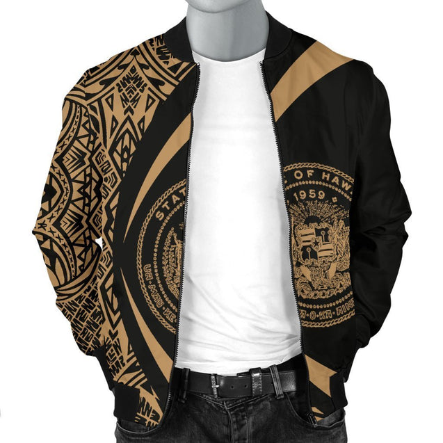 Hawaii Coat Of Arm Polynesian Men's Bomber Jacket - Circle Style 07 - AH - J1-BOMBER JACKETS (P)-Phaethon-Men's Bomber Jacket-S-White-Vibe Cosy™