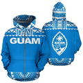 Guam All Over Zip-Up Hoodie - Polynesian Blue And White-ALL OVER PRINT ZIP-UP HOODIES-HP Arts-Zip-Up Hoodie-S-Blue And White-Vibe Cosy™