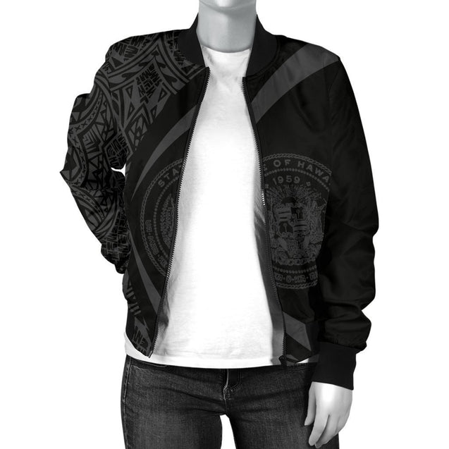 Hawaii Coat Of Arm Women's Bomber Jacket - Circle Style 07 - AH - J1-BOMBER JACKETS (P)-Phaethon-Women's Bomber Jacket-S-White-Vibe Cosy™