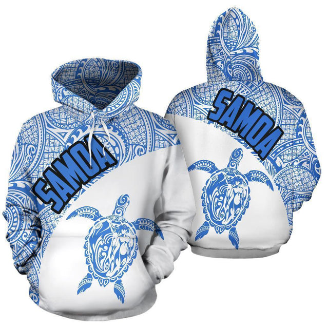 Samoa Hoodie Turtle Mermaid Polynesian White Blue-ALL OVER PRINT HOODIES (P)-Phaethon-Hoodie-S-Vibe Cosy™