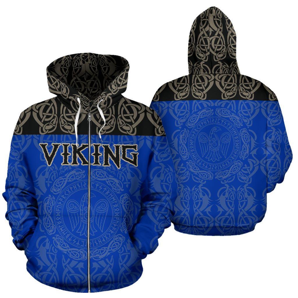 Viking All Over Zip-Up Hoodie - Raven Bn10-ALL OVER PRINT ZIP HOODIES (P)-HP Arts-Zip-Up Hoodie-S-Vibe Cosy™