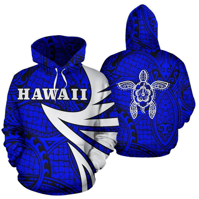 Hawaii Turtle Polynesian Hoodie - Blue - Warrior Style - AH J9-ALL OVER PRINT HOODIES (P)-Phaethon-Hoodie-S-Vibe Cosy™