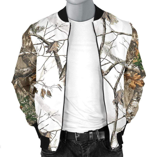 Men's Bomber Jacket - Reel Tree Snow Camo-HP Arts-Men's Bomber Jacket - Men's Bomber Jacket - Reel Tree Snow Camo-S-Vibe Cosy™